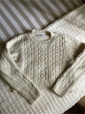 Stradivarius Cream Cable Knit Crewneck Sweater